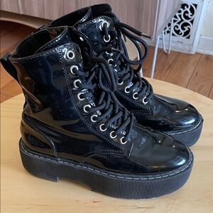 Black Patent Platform Lace-Up Boots - big girl size 35